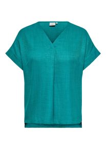 Kurzarmbluse Only CARMAKOMA "CARBAY S/S V-NECK TOP WVN", Damen, Gr. 42, gr&uuml;n (biscay bay), Web, Obermaterial: 100% Polyester, unifarben, h&uuml;ftlang, V-Ausschnitt, Blusen Kurzarmbluse, Kunstfaser, regular fit