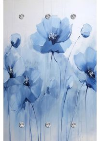 Garderobenpaneel queence "Wandgarderobe mit Motiv Mohnblume Aquarell inkl. Edelstahlhaken", blau, B:80cm H:120cm T:2,5cm, Acrylglas, Edelstahl, Garderobenpaneele, Garderobenpaneel, HD Premium Druck auf Acrylglas