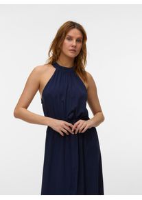 Maxikleid VERO MODA "VMEASY JOY S/L LONG HALTERNECK DRESS WVN", Damen, Gr. S, N-Gr, blau (navy blazer), Web, Obermaterial: 100% Viskose, unifarben, kn&ouml;chellang, Neckholder, Kleider Maxikleid, Viskose