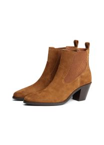 Chelseaboots Tommy Hilfiger "SUEDE WESTERN CHELSEA BOOT", Damen, Gr. 41, hellbraun, Elastischer Einsatz, Veloursleder, Schuhe Chelseaboots, Trichterabsatz, Westerstiefelette mit breitem Stretcheinsatz