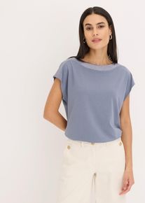 T-Shirt bonprix, Damen, Gr. 40/42 (M), blau (rauchblau), Obermaterial: 64% Polyester, 32% Viskose, 4% Elasthan. Besatz: 100% Polyester, oversize, Shirts T-Shirt, Oversize-Passform, Kurzarm-Design, mit Satinpasse