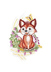 W. Reuter & Sohn - Plauener Spitze Fensterbild &raquo;Fensterbild "Lustiger Fuchs" farbig&laquo;