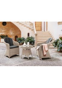 Destiny Balkonset &raquo;MALAGA 2 Se + Kaffeetisch &Oslash; 60x55cm, vintage wei&szlig;&laquo; Set, 7 Stk. tlg. Aluminium, Polyrattan