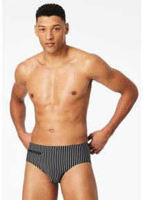 Badeslip Schiesser "Aqua", Herren, Gr. 10, N-Gr, schwarz-wei&szlig; (000, schwarz), Single Jersey, Obermaterial: 78% Polyamid, 14% Elasthan, 8% Polyester, Badehosen Badeslip, mit kleiner RV-Tasche, Bindekordel am Bund, gestreift