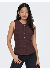 Jerseyweste Only "ONLILSE S/L STRUCTURE VEST JRS NOOS", Damen, Gr. S, braun (deep mahogany), Jersey, Obermaterial: 100% Polyester, unifarben, normal, Rundhals, Westen Jerseyweste, Kunstfaser, Rundhalsausschnitt