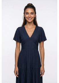 V&eacute;ro Moda Sommerkleid VERO MODA "VMMENNY SS 7/8 V-NECK DRESS WVN GA", Damen, Gr. S, N-Gr, blau (navy blazer), Web, Obermaterial: 100% Viskose, unifarben, wadenlang, V-Ausschnitt, Kleider Sommerkleid, Viskose