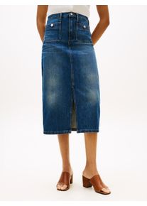 Jeansrock Tommy Hilfiger "DNM NATE MIDI STRAIGHT SKIRT HW", Damen, Gr. 36, blau (nate), Denim/Jeans, Obermaterial: 100% Baumwolle, unifarben, straight fit wadenlang, R&ouml;cke Jeansrock, mit hohem Bund