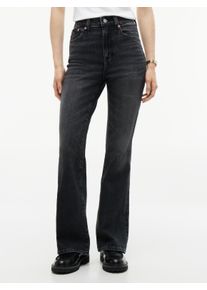 Bootcut-Jeans Tommy Jeans "SYLVIA HIGH RISE BOOTCUT DJ0187", Damen, Gr. 33, L&auml;nge 32, schwarz (denim schwarz), Denim/Jeans, Obermaterial: 99% Baumwolle, 1% Elasthan, Abriebeffekte, bootcut fit lang, Jeans Bootcut-Jeans, Baumwollmischung
