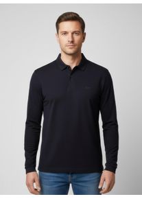 Langarm-Poloshirt BOSS Green "Pirol", Herren, Gr. M, blau (dunkelblau402), Jersey, Obermaterial: 100% Baumwolle, unifarben, regular fit normal, abgesteppte Kante, Shirts Langarm-Poloshirt, Langarm, regular fit, Logo-Stickerei