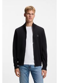 Strickjacke BOSS Orange "Kanozip Full Zip Cardigan", Herren, Gr. M, blau (dunkelblau404), Feinstrick, Obermaterial: 95% Baumwolle, 5% Kaschmir, unifarben, regular fit h&uuml;ftlang, B&uuml;ndchen, Strickjacken Strickjacke, mit Rei&szlig;verschluss