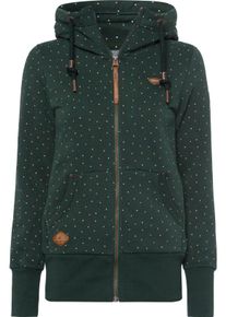Kapuzensweatjacke Ragwear "NESKA DOTS MULTICOLOR ZIP O", Damen, Gr. S, gr&uuml;n, Sweatware, Obermaterial: 100% Baumwolle, bedruckt, gepunktet, kontrastfarbene Details, mehrfarbig, relaxed fit Po-bedeckend, ohne Ausschnitt, Rippb&uuml;ndchen, Sweatjacken Kapuzensweatjacke, figurbetont mit gepunktetem Allover-Print und gro&szlig;er Kapuze