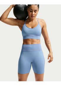 Trainingstights Nike "Nike Pro Seamless Women's Dri-FIT High-Waisted 5" Biker Shorts", Damen, Gr. XXL, N-Gr, blau (work blau), Obermaterial: 58% Nylon, 35% Polyester, 7% Elasthan, Hosen Trainingstights, nahtloses Design, hoher Bund