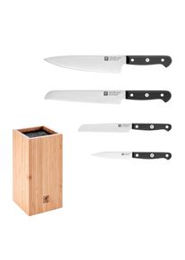 Messerblock Zwilling "Gourmet, inkl. 4 Messer", braun, B:12cm H:24cm L:12cm, Messerbl&ouml;cke, Messerblock, mit flexiblen Kunststoff-Borsten, Bambus