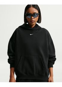 Kapuzensweatshirt Nike Sportswear "W NK STDO FLC MW OS PO HDY", Damen, Gr. S, schwarz (total schwarz, sail), angeraute Sweatware, Obermaterial: 80% Baumwolle, 20% Polyester, Basic normal, Rundhals, angesetztes B&uuml;ndchen, Sweatshirts Kapuzensweatshirt, mit K&auml;ngurutasche, aus angerauter Sweatware, in normaler L&auml;nge