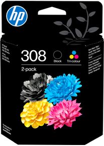 HP Tintenpatrone "original HP Druckerpatrone 308", bunt (schwarz, cyan, magenta, gelb), Tintenpatronen, Doppelpack: schwarz + color, Tintenpatrone