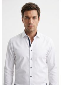 Businesshemd OLYMP "Level 5 Body Fit", Herren, Gr. 44, N-Gr, wei&szlig;, Web, Obermaterial: 100% Baumwolle, unifarben mit Farbeins&auml;tzen, tailliert normal, 2-Knopf-Manschette, Hemden Businesshemd, mit kontrastfarbigen Kn&ouml;pfen und Details, Topseller