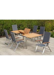 Garten-Essgruppe Merxx "Ferrara", grau (silber, grau, natur), Polyester, Edelstahl, Massivholz, Polyester, Sitzm&ouml;bel-Sets, Garten-Essgruppe