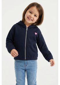 Sweatjacke Tom Tailor, M&auml;dchen, Gr. 128/134, blau (sky captain), Sweatware, Obermaterial: 100% Baumwolle, bestickt, unifarben, normal h&uuml;ftbedeckend, Rundhals, elastischer Bund, Sweatjacken Sweatjacke, mit Kapuze und Herz-Stickerei / for Girls