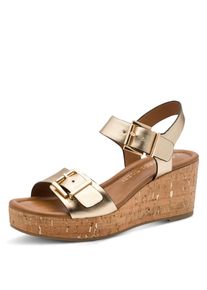 Sandalette Marco Tozzi, Damen, Gr. 37, goldfarben, Lederimitat, metallic, Schuhe Sandalette, Plateau, Riemchensandale mit zwei verstellbaren Schnallen