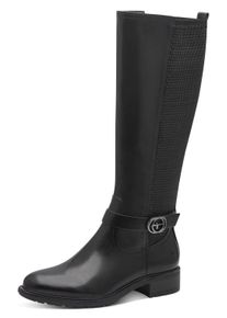 Stiefel Tamaris, Damen, Gr. 38, XS-Schaft, schwarz, Leder, Lederimitat, unifarben, Schuhe Stiefel, Blockabsatz, Langschaftstiefel mit XS-Schaft und Stretchfunktion