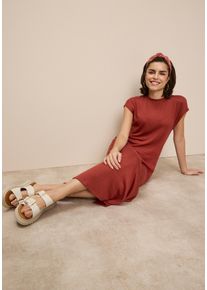 Sommerkleid Tamaris, Damen, Gr. 34, N-Gr, Kurzarm, Single Jersey, braun (rostrot), Single Jersey, Obermaterial: 50% Polyester, 45% Viskose, 5% Elasthan, unifarben, l&auml;ssig geschnitten lang, Rundhals, angeschnitten, Kleider Sommerkleid, aus leichtem Strick mit l&auml;ssigem Schnitt