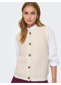 Jacqueline de Yong Strickweste JDY "JDYEIRA LIFE S/L O-NECK BUTTON VEST KNT", Damen, Gr. L, beige (birch), Strick, Obermaterial: 90% Polyester, 5% Wolle, 3% Elasthan, 2% Polyacryl, unifarben, h&uuml;ftlang, Rundhals, Westen Strickweste, Materialmix, mit Wolle und Stretch