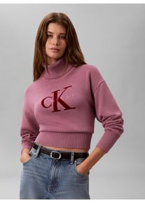 Rollkragenpullover Calvin Klein Jeans, Damen, Gr. XS, rosa (dusky orchid), Strick, Obermaterial: 100% Baumwolle, unifarben, regular fit taillenbedeckt, hoch geschlossener Ausschnitt, eingesetzt B&uuml;ndchen, Pullover Rollkragenpullover, Rollkragen, breites B&uuml;ndchen, Regular Fit, Applikation & Stickerei