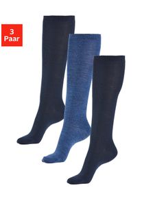 Kniestr&uuml;mpfe Bench. "Damen Wollkniestr&uuml;mpfe uni weicher Abschluss", Damen, Gr. 39-42, blau (2x marine, 1x jeans), Elasthan, Polyamid, Wolle, unifarben, Socken Kniestr&uuml;mpfe, Damenkniestr&uuml;mpfe mit w&auml;rmender Wolle