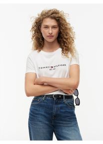 Rundhalsshirt Tommy Hilfiger "HERITAGE HILFIGER C-NK REG TEE", Damen, Gr. XXXL(46), wei&szlig;, Single Jersey, Obermaterial: 100% Baumwolle, bestickt, unifarben, figurbetont normal, Rundhals, eingesetzt abgesteppt, Shirts Rundhalsshirt, mit gesticktem Tommy Hilfiger Linear Logo-Schriftzug