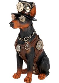 Skulptur Gilde "Figur Dobermann Steampunk Doberman", braun, schwarz, B:17cm H:40cm T:28cm, Kunstharz, Dekofiguren, Skulptur, Dobermann Hundeskulptur Steampunk-Stil Zahnr&auml;der Hut Fantasiefigur