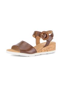 Keilsandalette Gabor "Malta", Damen, Gr. 44, camelfarben, Kalbsleder, unifarben, Basic, Schuhe Keilsandalette, Sommerschuh, Riemchensandale in Komfortweite H (= sehr weit)