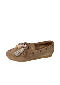 Bootsschuh Tamaris, Damen, Gr. 39, taupe, Veloursleder, Schuhe Bootsschuh, Slipper, Schlupfschuh, mit farbigen Quasten