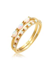 Ring-Set Elli "Ring Vintage Cabochon Opal 2er-Set 925 Sterling Silber vergoldet" Gr. 54, gold, Fingerringe, Damen, 54,mit Stein, Silber 925 (Sterlingsilber), 13mm, Ring-Set