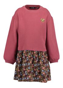 Sweatkleid Blue Seven, M&auml;dchen, Gr. 134, N-Gr, rosa (wein), angeraute Sweatware, Obermaterial: 100% Baumwolle, bedruckt, mehrfarbig, Basic Midi, Rundhals, weit Rippb&uuml;ndchen, Kleider Sweatkleid, Baumwolle
