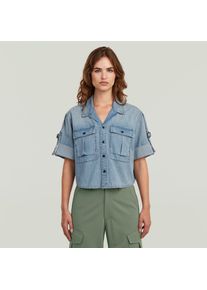 G-Star Raw Hemdbluse G-STAR "Boxy Relaxed Shirt ss wmn", Damen, Gr. XXL (44), blau (vintage sandblast), Denim/Jeans, Obermaterial: 100% Baumwolle, unifarben, relaxed fit h&uuml;ftlang, Rundhals, krempelbar, Blusen Hemdbluse, mit gekrempelten &Auml;rmeln, Reverskragen