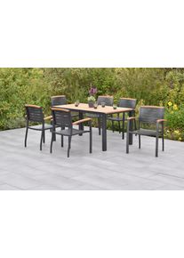 Garten-Essgruppe Merxx "&raquo;Tinos&laquo;", grau (grau, grau, graphit), Aluminium, Massivholz, Sitzm&ouml;bel-Sets, Garten-Essgruppe, Tisch: LxB: 150x90 cm
