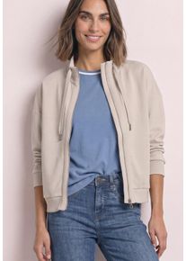 Sweatjacke Street One, Damen, Gr. 46, beige (clay sand), Sweatware, Obermaterial: 46% Modal, 46% Polyester, 8% Elasthan, unifarben, bequem h&uuml;ftbedeckend, Rundhals, B&uuml;ndchen, Sweatjacken Sweatjacke, 3/4-Arm Jacke im Silk-Look mit Rippdetails