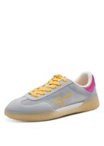 Sneaker Tamaris, Damen, Gr. 36, grau (hellblau kombiniert), Lederimitat, Textil, Ziegenveloursleder, kontrastfarbene Details, Schuhe Sneaker, Freizeitschuh, Halbschuh, Schn&uuml;rschuh mit transparenter Laufsohle