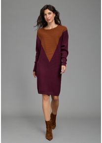 Strickkleid Laura Scott, Damen, Gr. 40, N-Gr, bordeaux, braun, Ottomane, Obermaterial: 70% Viskose, 30% Polyamid, l&auml;ssig geschnitten mini, Rundhals, Fledermaus&auml;rmel, Kleider Strickkleid, zweifarbig, aus weicher Baumwollmisch-Qualit&auml;t
