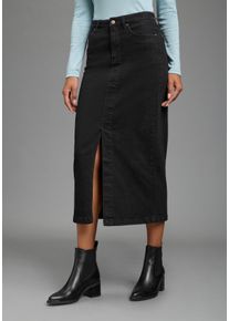 Jeansrock Arizona "lang", Damen, Gr. 22, schwarz (real schwarz), Denim/Jeans, Obermaterial: 98% Baumwolle, 2% Elasthan, unifarben, figurbetont wadenlang, R&ouml;cke Jeansrock, wadenlang, mit Schlitz, figurbetonte Passform, aus elastischem Denim