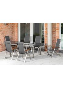 Garten-Essgruppe Merxx "Ferrara", grau, B:62cm H:116cm T:101cm, Edelstahl, FSC-zertifiziertes Massivholz, Polyester, Sitzm&ouml;bel-Sets, Garten-Essgruppe, 6 Klappsessel mit ausziehbarem Tisch