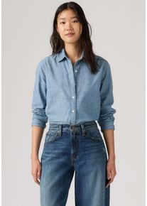 Levi's Hemdbluse LEVI'S "CARLILE CLASSIC POPLIN SHIRT", Damen, Gr. XS (34), blau (why hello), Web, Obermaterial: 100% Baumwolle, normal h&uuml;ftbedeckend, Manschette, Blusen Hemdbluse, Klassischer Hemdblusenkragen