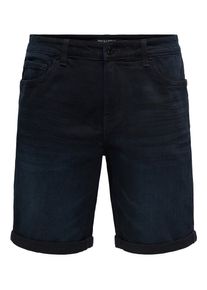 Only & Sons Shorts ONLY & SONS "ONSPLY BB 7103 PIM DNM SHORTS NOOS", Herren, Gr. S, N-Gr, blau schwarz denim, Denim/Jeans, Obermaterial: 99% Baumwolle, 1% Elasthan, used, regular fit ca. Mitte Oberschenkel, Hosen Shorts