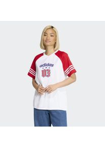T-Shirt adidas originals "adidas originals BB JERSEY", Damen, Gr. XL, rot (wei&szlig;), Obermaterial: 100% Polyester, V-Ausschnitt, Shirts T-Shirt, sportlicher Stil, Kurzarmdesign, ohne Verschluss, aus Polyester