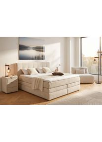 Jockenh&ouml;fer Boxspringbett JOCKENH&Ouml;FER GRUPPE "AMY mit Bettkasten, inkl. Taschenfederkernmatratze H&auml;rtegrad H3 bis H4", beige (beige 426, 07), B:194cm L:217cm, Bezug Bett: Cordstoff (100% Polyester);Topper und Matratzenspiegel: 100% Polyester, Komplettbetten, Boxspringbett, mit 6 cm Kaltschaum-Topper, Cord-Bezug, 180x200 und 200x200 cm