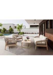 Ambia Garden Loungegarnitur, Braun, Beige, Holz, Metall, Textil, 4-teilig, Akazie, massiv, F&uuml;llung: Polyester,Polyester, einzeln stellbar, Bsci, FSC 100%, gastro- und objekttauglich, Gartenm&ouml;bel, Loungem&ouml;bel, Loungegarnituren