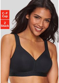 Entlastungs-BH "BH ohne B&uuml;gel, Baumwoll-BH, Soft-BH", Damen, Gr. 95, Cup C, schwarz-wei&szlig; (wei&szlig;, schwarz), Jersey, Obermaterial: 90% Baumwolle, 10% Elasthan, PETITE FLEUR BY LASCANA, BHs Entlastungs-BH, mit breiten Tr&auml;gern, gro&szlig;e Gr&ouml;&szlig;en, bequemer BH