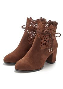 High-Heel-Stiefelette Lascana "Herbststiefelette", Damen, Gr. 41, dunkelbraun, Obermaterial: 100% Textilmaterial. Decksohle: 100% Lederimitat. Futter: 100% Textilmaterial. Laufsohle: 100% Synthetik, unifarben, festlich, Schuhe High-Heel-Stiefelette, mit modischer Spitze und bequemen Blockabsatz, Ankle Boot, Stiefel, Topseller