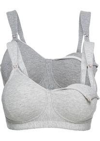 Still-BH BONPRIX "Still BH ohne B&uuml;gel mit Baumwolle (2er Pack)", Damen, Gr. 95, Cup F, grau (hellgrau meliert, natur meliert), Obermaterial: 90% Baumwolle, 10% Elasthan. Futter: 90% Baumwolle, 10% Elasthan, BHs Still-BH, f&uuml;r den Alltag, mit Klickverschluss am Cup, nahtlos vorgeformte Cups