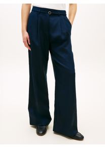 Bundfaltenhose Tommy Hilfiger "LINEN BLEND WIDE LEG PANT", Damen, Gr. 38, N-Gr, blau (schwarz night navy), Web, Obermaterial: 43% Polyester, 32% Leinen, 24% Viskose, 1% Elasthan, unifarben, l&auml;ssig geschnitten lang, Hosen Bundfaltenhose, mit B&uuml;gelfalten & passendem G&uuml;rtel